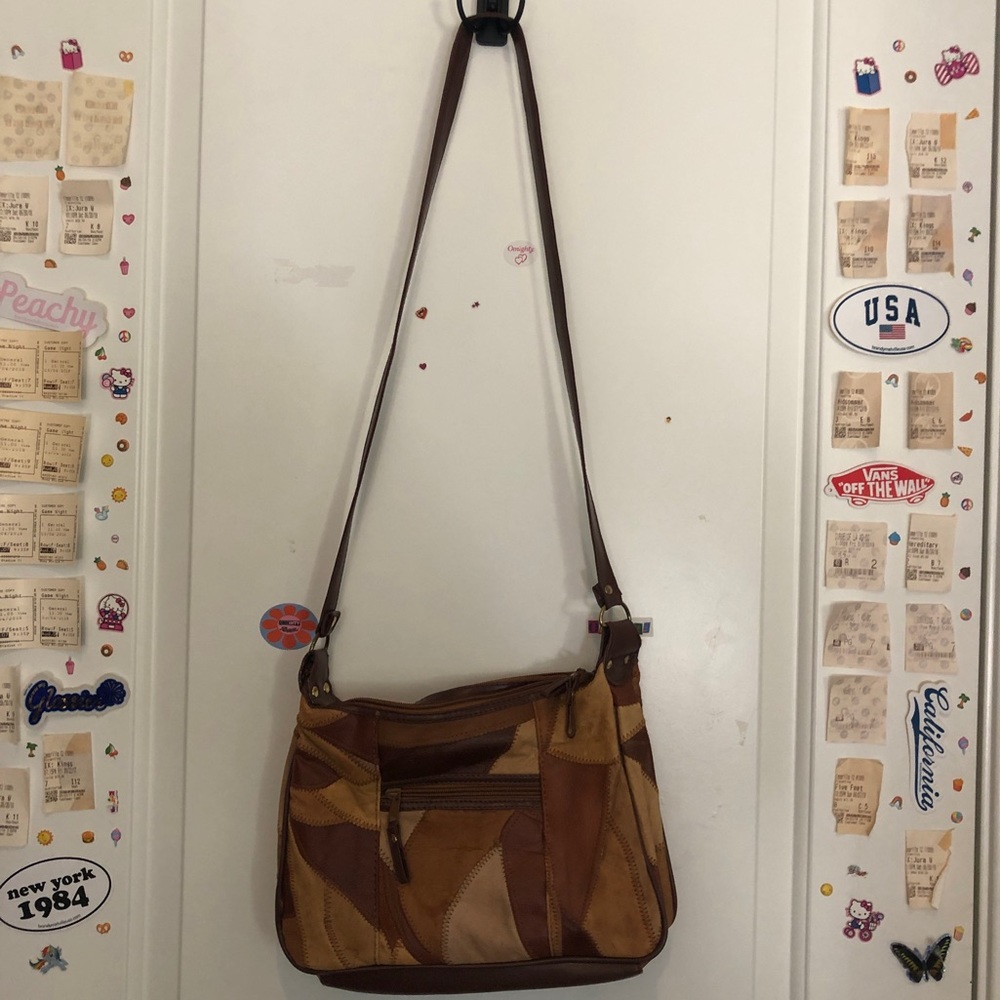Brown and Tan Colorblock Crossbody Purse
